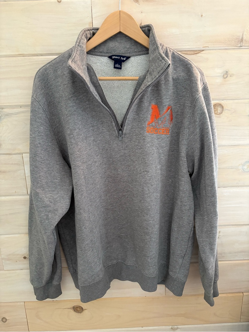 Sport-Tek Gray Quarter-Zip Pullover with Orange Soccer Logo